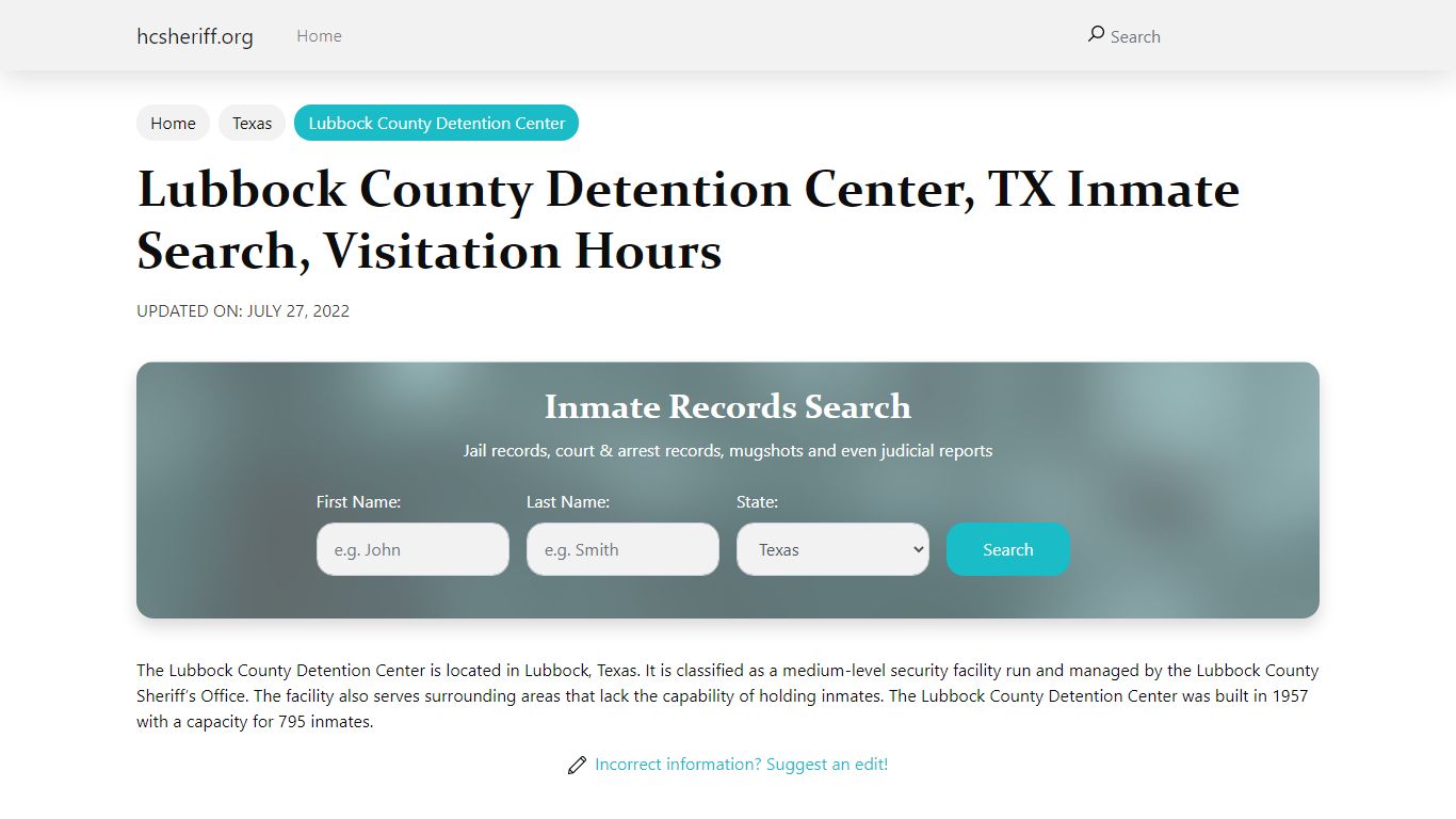 Lubbock County Detention Center, TX Inmate Search ...